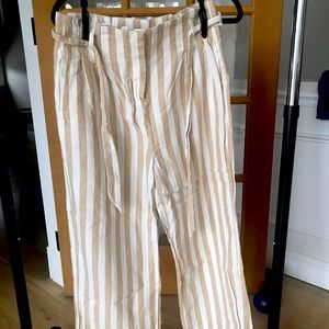 J.Crew tan and white striped linen cotton wide leg pants size 6